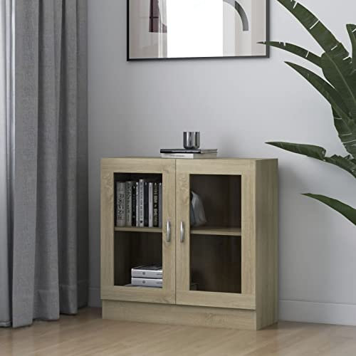 LAPOOH Vitrinenschrank, Glasvitrine, Vitrine, Schrank, Display Case, Sammlervitrine, Glassvitrinenschrank, Schmuckvitrine, Sonoma-Eiche 82,5x30,5x80 cm Spanplatte