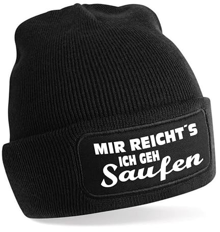 Herzbotschaft Beanie Strickmütze mit Spruch | Mir reicht´s ich GEH Saufen | Farbwahl | Unisex SoftTouch angenehm weiche und warme Wintermütze | OneSize Einheitsgröße für Erwachsene