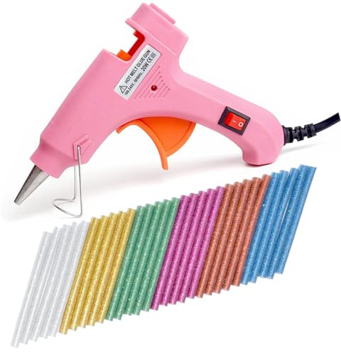 HDAKDDHG Hot Glue Gun,20W Mini Cordless Hot Glue Gun with 60pcs Coloured Glue Gun Sticks,Hot Glue Gun Fast Heating,for Kids Crafts,Christmas DIY,Card, Plastic, Fabric, Home Repairing (Pink)