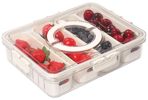 Artendjoon Geteiltes Serviertablett mit Deckel, Griff und abnehmbaren Sieben, Snack-Box, Küchen-Organizer und Aufbewahrung, Snack-Box, Mahlzeiten-Vorbereitungsbehälter, wiederverwendbar, Snackplatten
