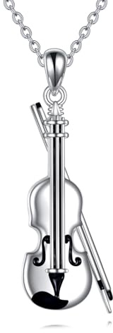 YFN Chaîne d'instrument de musique en argent sterling avec pendentif musical pour femme et fille - Cadeau musical pour musiciens, 24.7 mm x 12.7 mm (Violinschmuck), Argent sterling, Pas de pierre