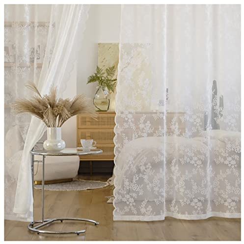 Tenda mantovana in pizzo bianco francese per finestra, tenda in voile trasparente shabby chic per soggiorno, camera da letto, balcone, tenda a pannello, 1 pezzo (Color : White, Size : WxH 145x200cm/