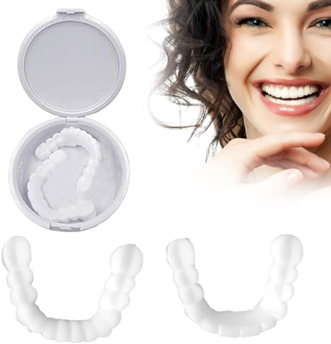 2 Paar Snap on Zahnprothesen Kosmetische Veneers Zähne, Falsche Zähne Zum Aufstecken Obere Und Untere, Zahnersatz Selber Machen Für Männer Frauen Der Zahn Aufhellung Und Perfekt Lächeln