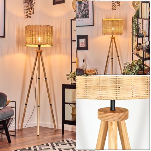 Stehleuchte Cavaca, Stehlampe aus Holz/Rattan/Korb in Naturfarben, Leuchte im modernen Boho-Style, skandinavisches Design (Ø 40cm), Höhe 152 cm, mit Fußschalter, 1 x E27, ohne Leuchtmittel