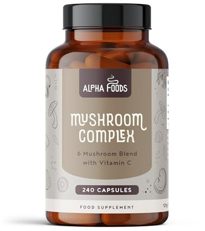 Complejo de Hongos | 240 Cápsulas Veganas | Setas Funcionales con Vitamina C y Zinc | Melena de Leon (Lions Mane), Reishi, Shiitake, Maitake, Chaga y Cordyceps | Sistema Imune y Defensas | Alpha Foods