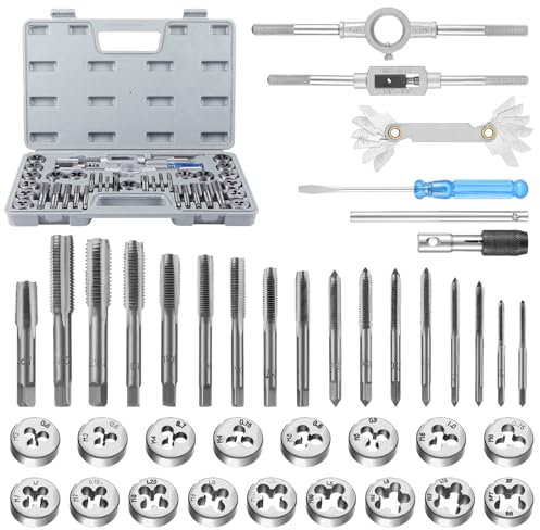 Faankiton 40 Stück Gewindeschneider Set Metrisch M3-M12 Gewindeschneidsatz, Gewindebohrer Schneideisen Set mit Bohrer, Metrisch Gewindeschneider Gewindebohrer Satz für Innengewinde & Außengewinde
