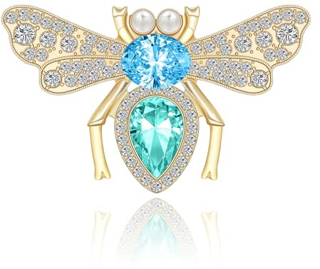 Yifnny Broche Abeilles, Broche abeille vintage Broche fantaisie en perles Broche en or Bijoux Broche Insecte Broche Accessoires pour robes Mignonne Broche châle pour femme (Blue)