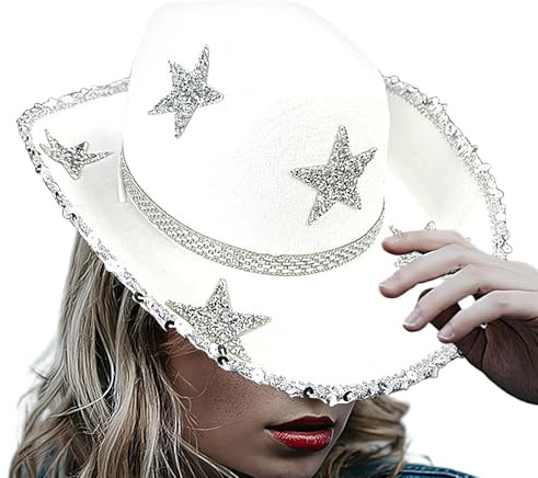 Adsfvs Glitzer-Cowgirl-Hut, glitzernde Cowboy-Hüte für Damen, Strass-Filz-Cowboyhut, Bunter Cowgirl-Hut, Halloween-Kostüm für Feier, Tanz, Hochzeit