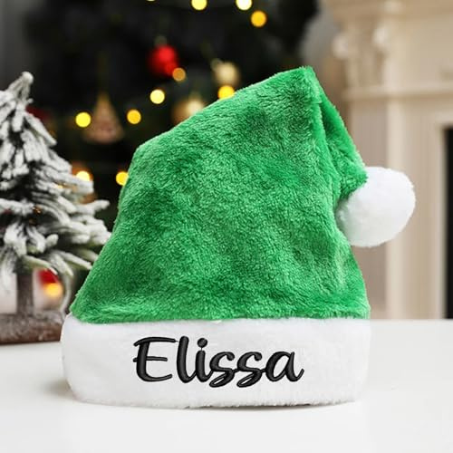 Zhongzhi Personalisierte Weihnachtsmütze, personalisierter Name, Weihnachtsmannmütze, Weihnachtsmannmütze, Weihnachtsdekoration, Grün