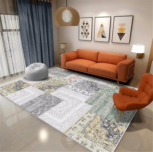RUGMRZ Kurzflor Teppich Amazon 200x250CM Kind Wohnzimmerteppich Grau Grüner mit Retro-Blumenmuster, pflegeleicht
