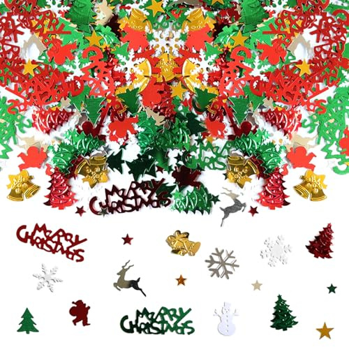 500 Stück Konfetti Weihnachten Deko, PVC Glitzer Weihnachtskonfetti, Streudeko Weihnachtsfeier Confetti, mit Schneeflocke Weihnachtsbaum Weihnachtsmann Rentier, für Weihnachten DIY Party Tischdeko