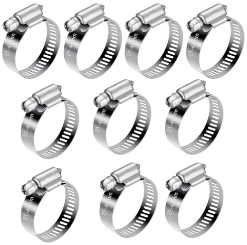 IGXX 25-40mm Hose Clips Adjustable,10 Pcs Jubilee Clips Adjustable,Stainless Steel Hose Clamps,Worm Drive Hose Clips for Vent Pipe Drain Pipe Exhaust Pipe Water Pipe (Sliver)