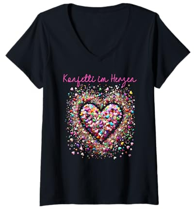 Damen Konfetti im Herzen T-Shirt mit V-Ausschnitt