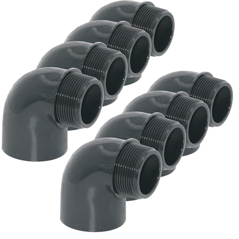 HAF® 8 raccordi in PVC ad angolo di 90° con manicotto adesivo da 50 mm x filettatura esterna da 2 – Connettore angolare in PVC grigio per tubi della piscina e molto altro ancora... Qualità: Made in