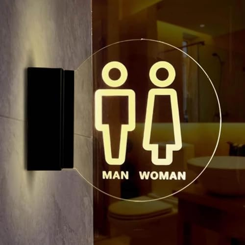 Panneau de Toilette LED Mural, Enseigne Lumineuse Ronde pour Porte de Salle de Bain Hommes Femmes, Décoration en Acrylique pour Toilettes, Enseignes de Toilettes pour Entreprises,