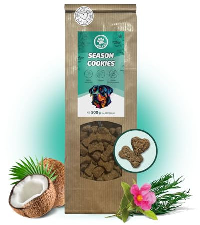 Lolo & Max I Season Cookies – 500g Leckerlis für Hunde, mit Schwarzkümmel, Kokosflocken, Zistrose - gesunde Belohnung, Snack - hypoallergen & vegan
