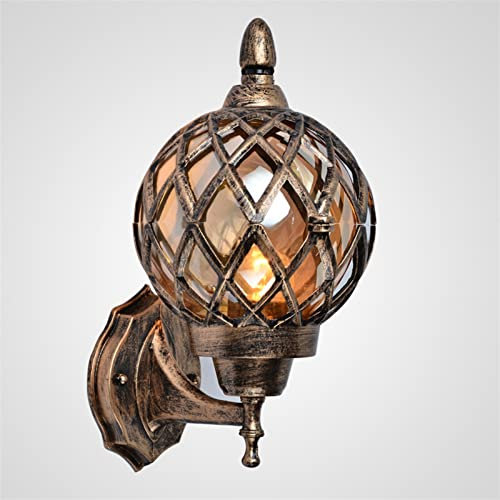 Luce murale europea - - Lampada da parete con modello a sfera retrò le lampada da parete per portico impermeabile esterno tradizionale vetro in alluminio E27 luci da parete giardino paesaggio balcone