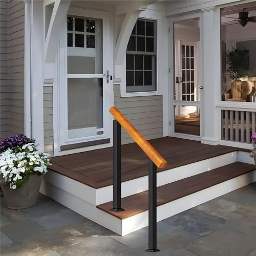 Barandilla de madera para escalones de interior y exterior, con postes de ángulo ajustable, ideal para entrada de casa, villa o loft, 85 cm, altura 120 cm de longitud, pasamanos de hierro forjado en