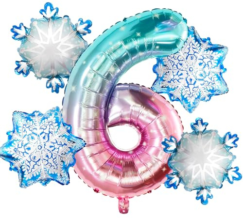 Folienballon 6 Jahre 5 Stück Schneeflocken Luftballon Snowflake Ballon 6. Geburtstag Schneeflocken Geburtstagsdeko für Mädchen Kindergeburtstag