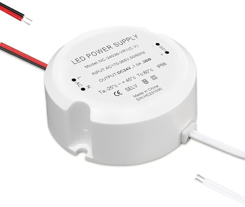 KUWUNG LED Trafo 24V 36W 1,5A, LED Netzteil Trafo 230V auf 24V, AC zu DC Schalt Niedervolttrafo, kein Flimmern, Kein Rauschen, IP66 Mini Ultra Dünner LED Driver Konstantspannungs für Verschiedene Lamp