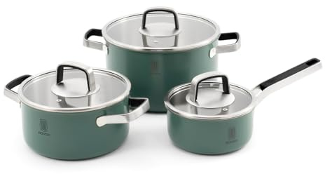 ROYDX Stainless Steel Pot Set, 6-Piece Saucepan Set with Glass Lids Cookware Set and Stay Cool Handle Induction Cooking Pot for All Hobs and Oven-Safe, Sauce Pan Uncoated (Moss Green)