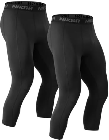 Niksa Pantalones de compresión 3/4 largos para hombre, pantalones deportivos para correr, transpirables, transpirables, para fútbol, baloncesto, fitness