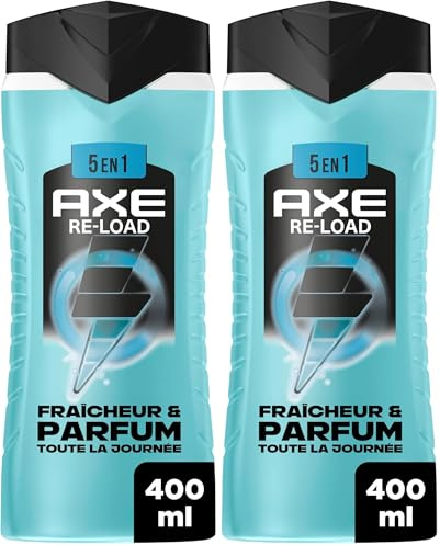 AXE - Gel Douche Homme 5en1 - Re-Load - 24h Hydratant - 87% d'Ingrédients d'origine naturelle - parfum frais & vivifiant - 400ml (Lot de 2)