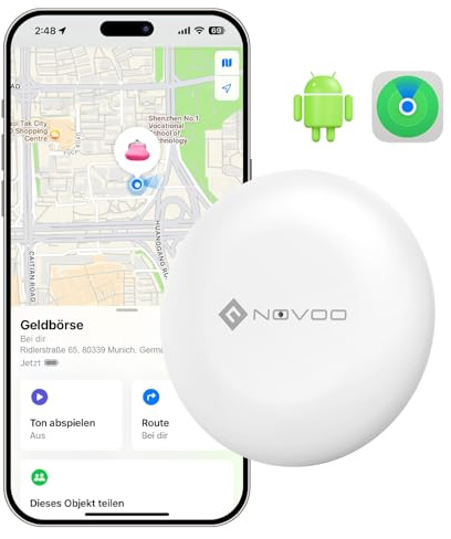 NOVOO Smart Wallet Tracker Tag per Apple & Google Find My, Mini Localizzatore Bluetooth con Allarme Forte 80dB, Batteria Sostituibile, Etichetta Localizzatore per Chiavi/Passaporto/Valigie/Bagni,1 PC