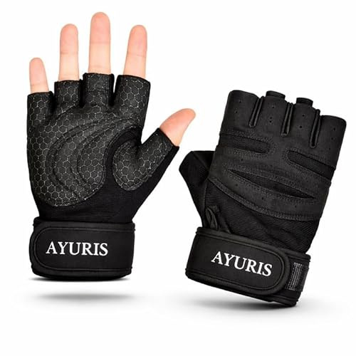 AYURIS Weight Lifting Gloves for Men & Women, Gym Gloves with Wrist Support, Non-Slip Silicone Grip & Padded Palm for Workout, CrossFit, Training & Cycling – Size L