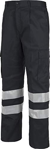 WORKTEAM Pantalón Recto Visibilidad Realzada EN 17353 Tipo B2, con Cintas Reflectantes, Múltiples Bolsillos, Cintura Elástica y Cierre de Cremallera – Ropa Trabajo Unisex Negro 46