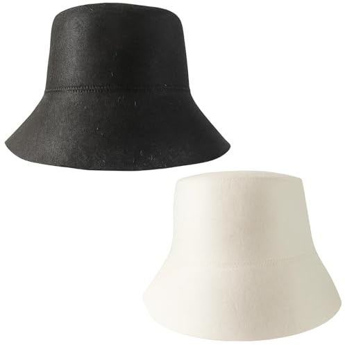 Sauna Hat for Men and Women, 2 Pack Wool Sauna Hats Set for Steam Room, Spa, Home Sauna Accessories, Travel-Friendly Design, 28 X 22 Cm (Black and White)