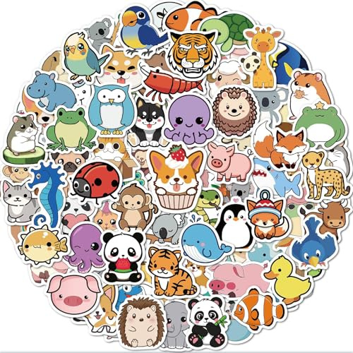BelleFlair 100 Stück Tiersticker für Kinder, Süße Sticker Tiere Set, Wasserfeste Vinyl Aufkleber für Wasserflasche, Laptop, Handy, Lustige Aufkleber als Mitgebsel und Belohnung