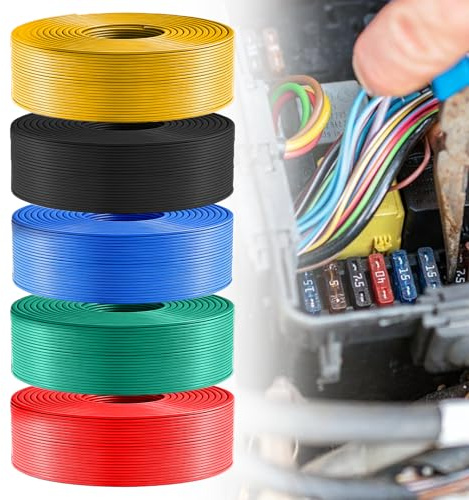 VEGOATY 5 rotoli/set di cavi per veicoli: rame di alta qualità, cavo per veicoli da 1,0 mm², cavo in rame PVC, cavo auto, per l'installazione di veicoli e progetti elettrici, multicolore 1,0 m², 5 m