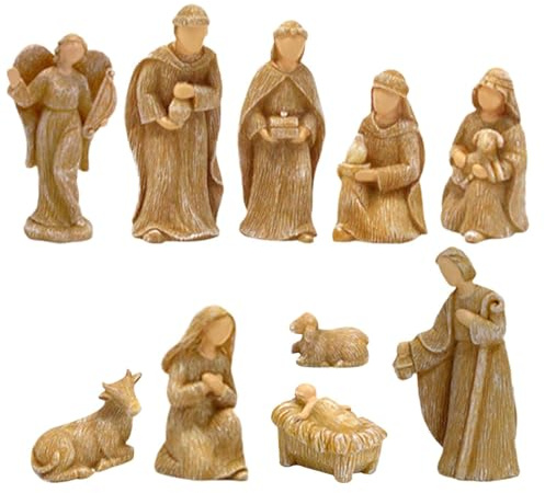 Generiskt set med 10 stycken krubbfigurer – klassisk julhistoria krubba av harts – religiösa juldekorationsfigurer handmålade – traditionell födelse Jesu dekoration till jul