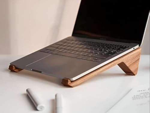Woodmede Solid Wood Laptop Stand, Walnut, Ergonomic Riser for MacBook, Portable Wooden Holder, Minimal Desk Design