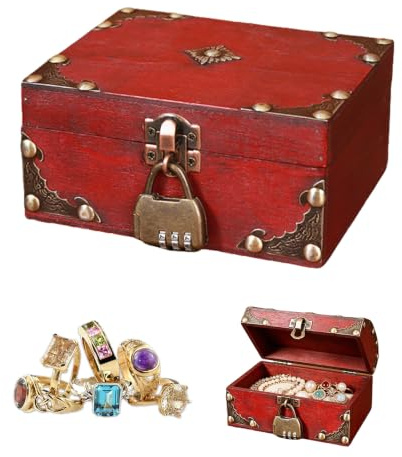 Cofre del Tesoro Vintage de Madera Pequeño Cofre del Tesoro Piratas | 15 x 12 x 7 cm Cofre del Tesoro con Candado Piratas para Guardar Tesoros de Madera para Cumpleaños