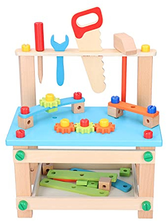Qudinip Holzwerkbankspielzeug mit Pädagogischen Funktionen für Bauspaß für ab 36 Monaten, Material und Buche, 1 Einheit (Blaue Werkzeugtabelle 1.5)
