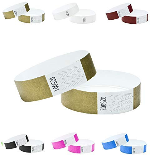 Tyvek Wristbands 3/4 inch 100 Pack, Paper Like Bracelets Used for Events, Nightclubs, waterparks etc. Gold