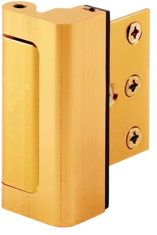 Prime-Line U 10826 - Cerradura de refuerzo de puerta, añade seguridad adicional a tu hogar y evita la entrada no autorizada, tope de 3 pulgadas, construcción de aluminio, acabado anodizado dorado