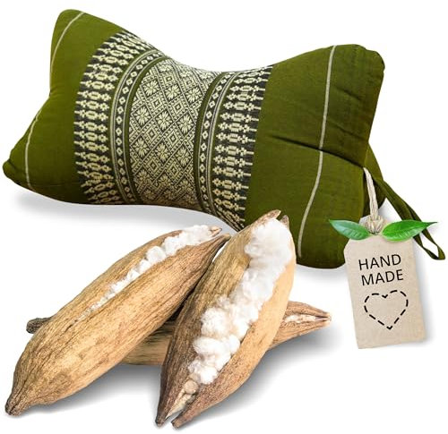 livasia neck support cushion bone shape - Ø 6x13″ - Neck Pillow, Sofa Reading cushion kapok, for garden balcony, Travel cushion hand made (Green)