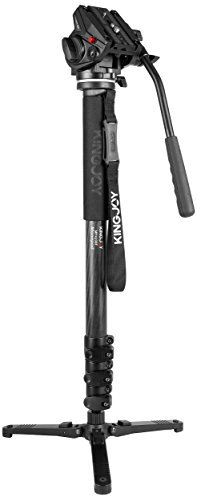 Kingjoy MP Series video monopiede treppiede sezioni del blocco telescopici gambe con Fluid Damping testa e base in tre supporto pieghevole, compatto, nero (MP4208 F + vt-3510)