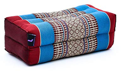 Leewadee Meditationskissen Yoga Block Zubehör Klotz Kissen Ökologisches Naturprodukt Thaikissen Nackenkissen, Kapok, 35 x 18 x 12 cm, Blau Rot