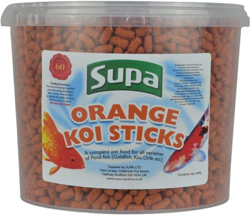 Supa Koi Orange Pond Sticks Fish Food 3 Litre Bucket for Goldfish, Koi, Orfe | Premium Quality Nutritionally Balanced Diet with Spirulina Which Enhances The Colour of Your Fish