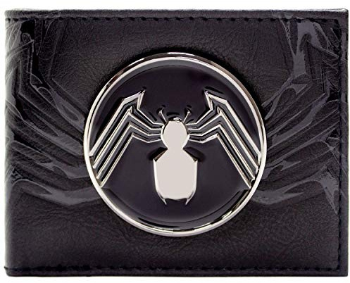 Eddie Brock Venom Suit Up We Are Venom! Portafoglio/Portamonete con Emblema di Ragno Metallico Pieghevole Bi-Fold per ID & Porta Carte, Nero