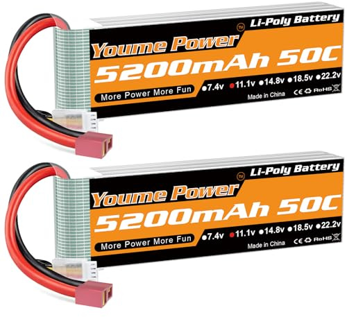 2 Packungen 11,1 V Lipo Batterie 5200 mAh, 3 S Lipo Batterie 50C mit Deans T Stecker für RC Auto/LKW, Boot, Drone, Buggy, Truggy, RC Hubschrauber, RC Flugzeug, UAV, FPV (kurz)