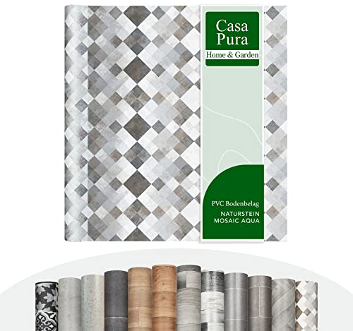 Vinyl Flooring Rolls by The Metre | Wood Effect, Tile Effect, Stone Effect PVC Flooring, Cushion Lino Floor Covering for Kitchen, Bathroom, Living Room (Toscana Aqua, 200 x 250 cm)