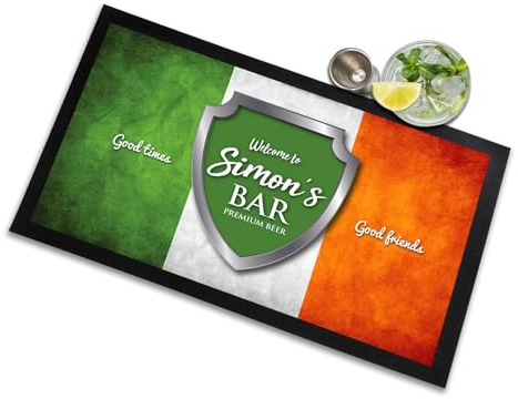 Personalised Bar Mat, Irish flag shield, any name pub beer bar runner