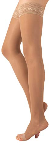 CALZITALY Calze Autoreggenti a Compressione Graduata Forte Medicali a Punta Aperta 18-22 mm/Hg | Nero, Naturale | S, M, L, XL | 140 DEN | Made in Italy (M, Naturale)