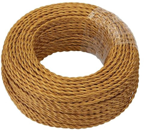GreenSun Cable Trenzado Vintage - 2 Hilos Cable Electrico 10 Metros Cable Cuerda 2x0,75mm² para Lámparas de Araña, Apliques y Pantallas de Lámparas, dorado intenso