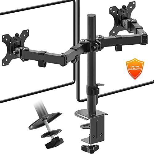 PUTORSEN Monitorhalterung für 2 Monitore, für 13-32 Zoll Flach- & Curved-Bildschirme, höhenverstellbare Bildschirmhalterung für 2 Monitore, neigbare und schwenkbare Dual-Monitor-Arme, 10 kg/Arm